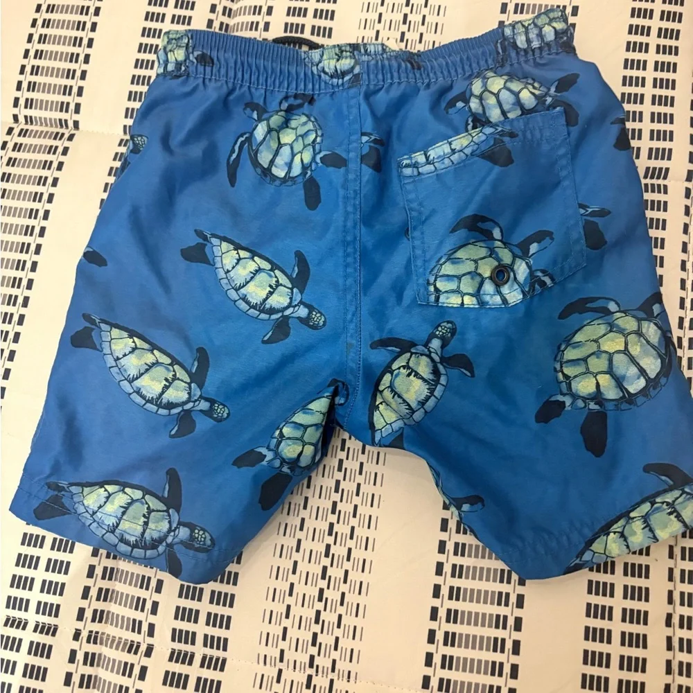 Blue Turtle Print Swim Trunks
